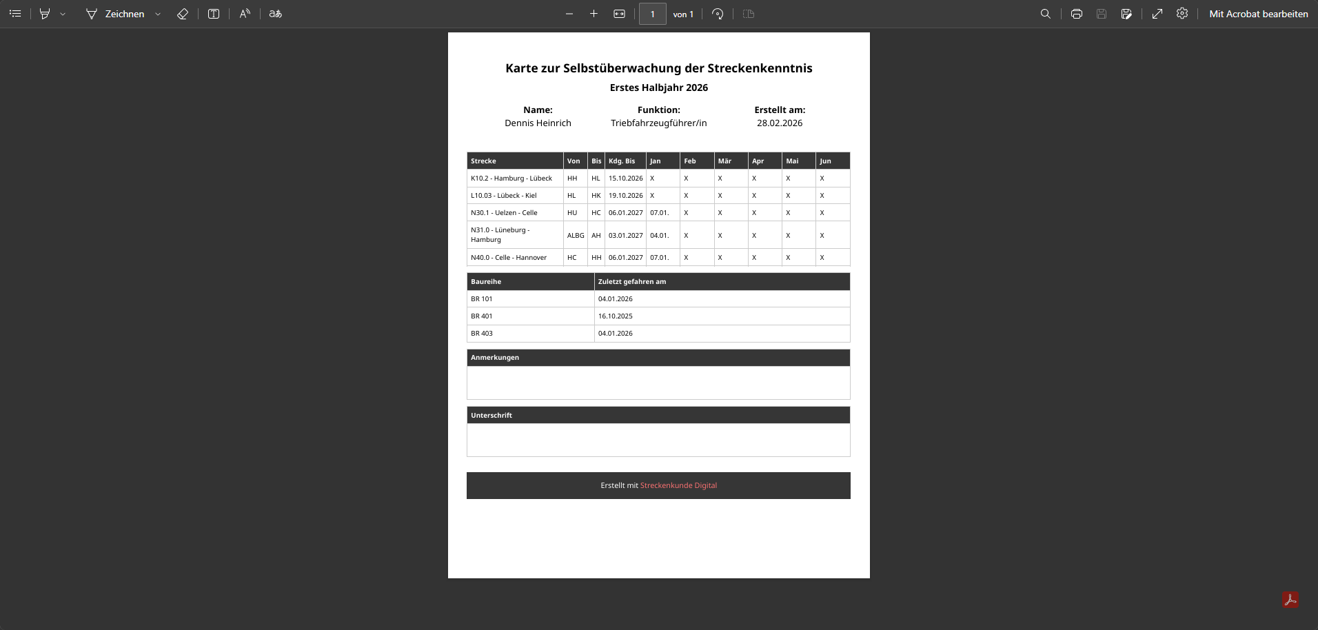 Export-Funktion für Streckenberichte