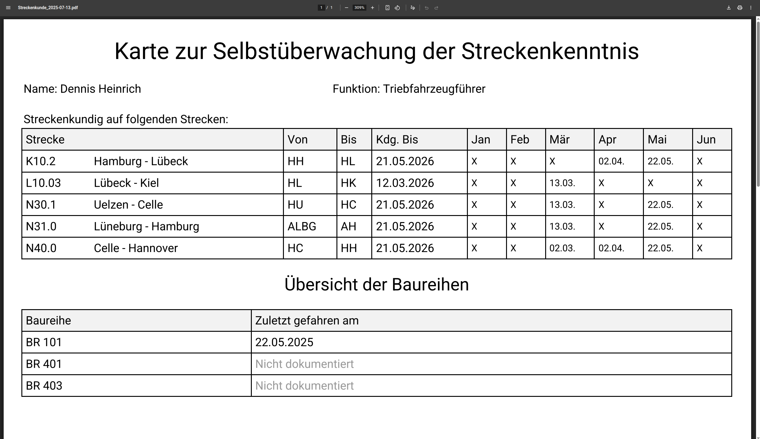 Export-Funktion für Streckenberichte